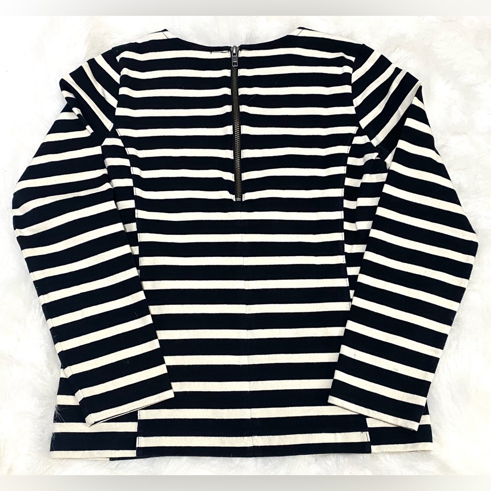 JCrew Womens XS Black White Stripe Top Boho Fall Nautical Preppy Coastal Grandma - Picture 7 of 13